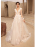 Long Sleeves Beaded Floral 3D Lace Tulle Wedding Dress